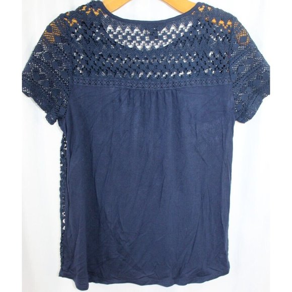 Lucky‎ Brand Womens Blue Crochet Lace Short Sleeve Top S - Picture 4 of 5
